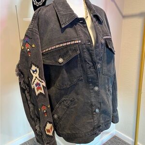 Isabel Marant Charcoal Denim Jacket with Colorful Embroidery